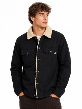 Vans Midtown Sherpa Jacket Black Button Front Lined Coat Men’s Size S NWT